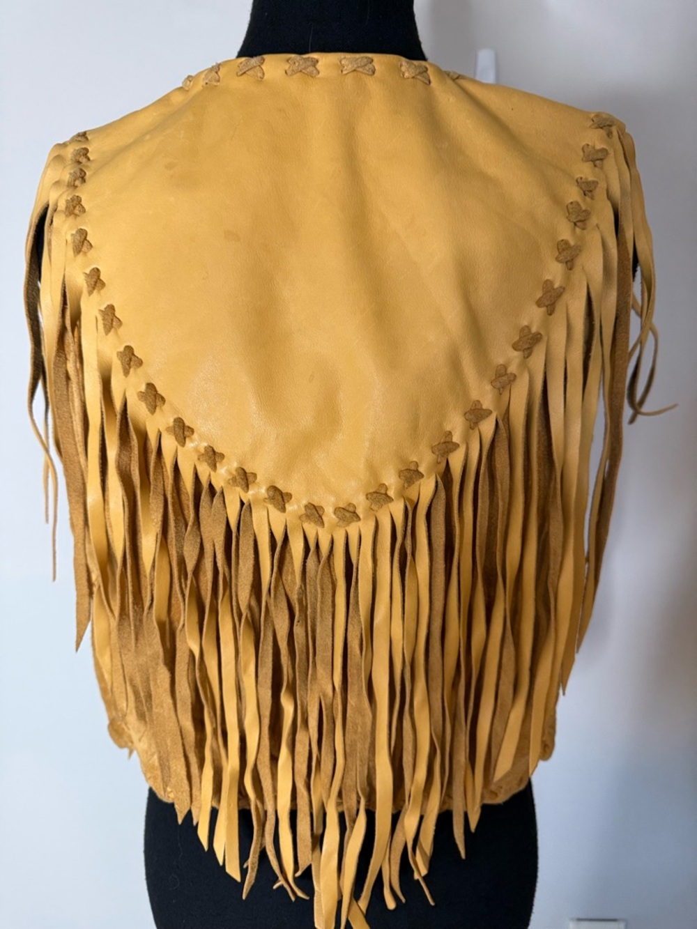 Vintage Yellow Tan Leather Suede Crop Vest Fringe Braided Seams Boho Lined Small - Picture 9 of 16